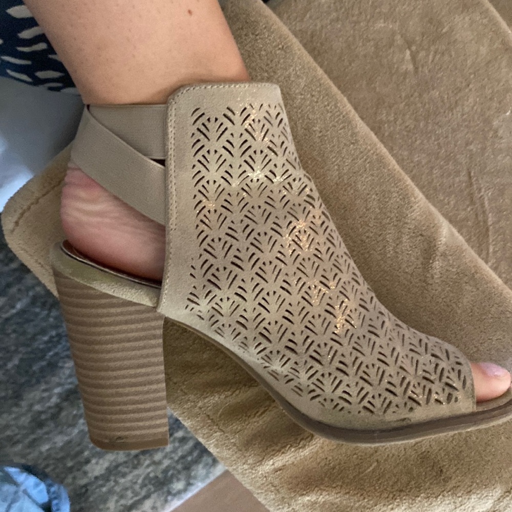 Chunky gold heels